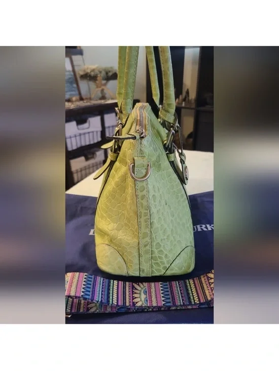 Vintage Dooney and Bourke, Lime Green Croc-Embossed Satchel Bag EUC - Picture 4 of 9